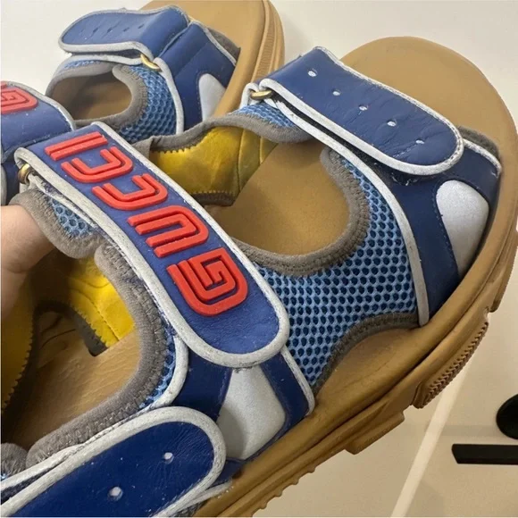 Gucci Aguru Trek Brand-embellished Leather Gladiator Men's Sandals size 8.5 - Picture 4 of 10